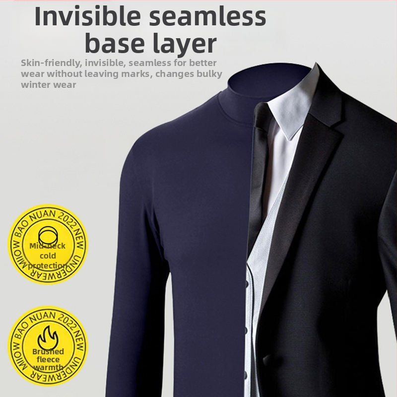 Muški termalni set s flis podlogom, dugi rukavi i hlače, polu-viši ovratnik, poliester, srednja debljina (181–200 g/m²)
