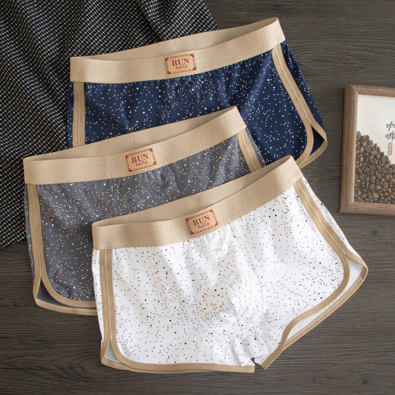 Muške pamučne gaćice, srednji pojas, slobodan kroj, prozračan, uzorak Zvjezdano nebo, tkana tkanina, 90–95% pamuka