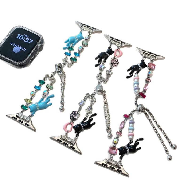 Metalni kaiš za sat s dijamantima, kompatibilan s Apple iWatch 10, Huawei i Xiaomi 9 Pro; Redmi kaiš s dizajnom biserne mačje šape