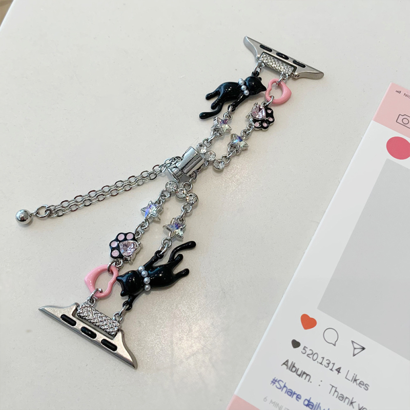 Metalni kaiš za sat s dijamantima, kompatibilan s Apple iWatch 10, Huawei i Xiaomi 9 Pro; Redmi kaiš s dizajnom biserne mačje šape