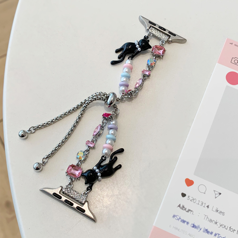 Metalni kaiš za sat s dijamantima, kompatibilan s Apple iWatch 10, Huawei i Xiaomi 9 Pro; Redmi kaiš s dizajnom biserne mačje šape