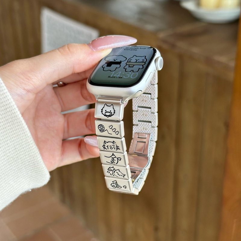 Metalni kaiš za Apple Watch S10 Little Cat, cinkova legura, leptir kopča