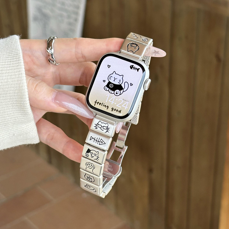 Metalni kaiš za Apple Watch S10 Little Cat, cinkova legura, leptir kopča