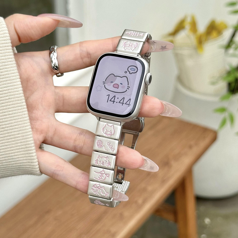 Metalni kaiš za Apple Watch S10 Little Cat, cinkova legura, leptir kopča