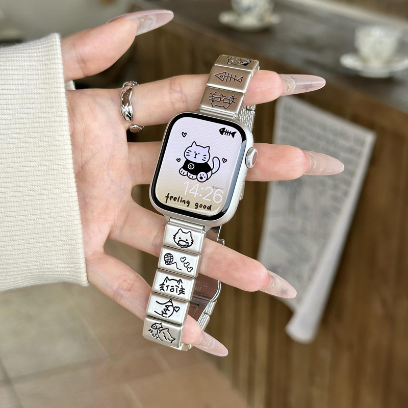 Metalni kaiš za Apple Watch S10 Little Cat, cinkova legura, leptir kopča
