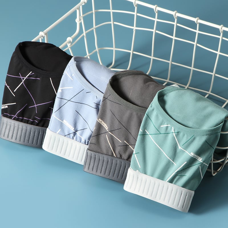 Muške pamučne gaćice srednjeg struka s otiskom – prozračne, antibakterijske, pletene gaćice; glavni materijal 95–100% pamuk, podstava preklopa 80–90% regenerirane celuloze