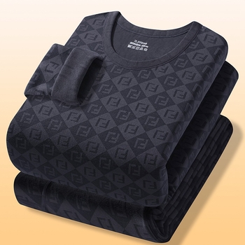 Muški termalni set s okruglim izrezom, dvostruki sloj, baršunasti pliš, osnovni sloj, dugi rukavi
