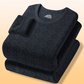 Muški termalni set s okruglim izrezom, dvostruki sloj, baršunasti pliš, osnovni sloj, dugi rukavi