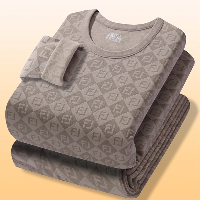 Muški termalni set s okruglim izrezom, dvostruki sloj, baršunasti pliš, osnovni sloj, dugi rukavi