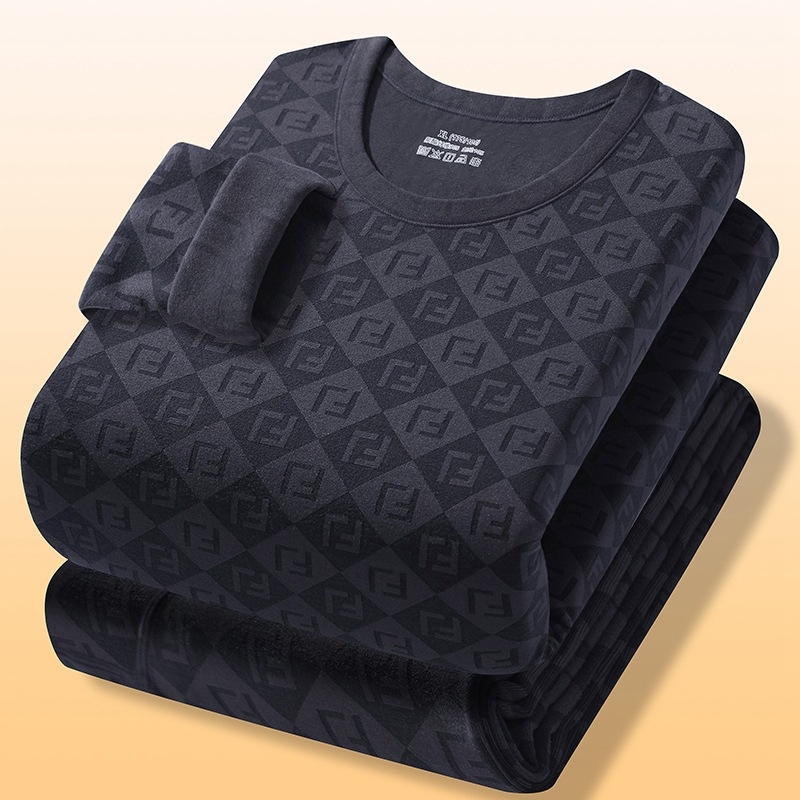 Muški termalni set s okruglim izrezom, dvostruki sloj, baršunasti pliš, osnovni sloj, dugi rukavi