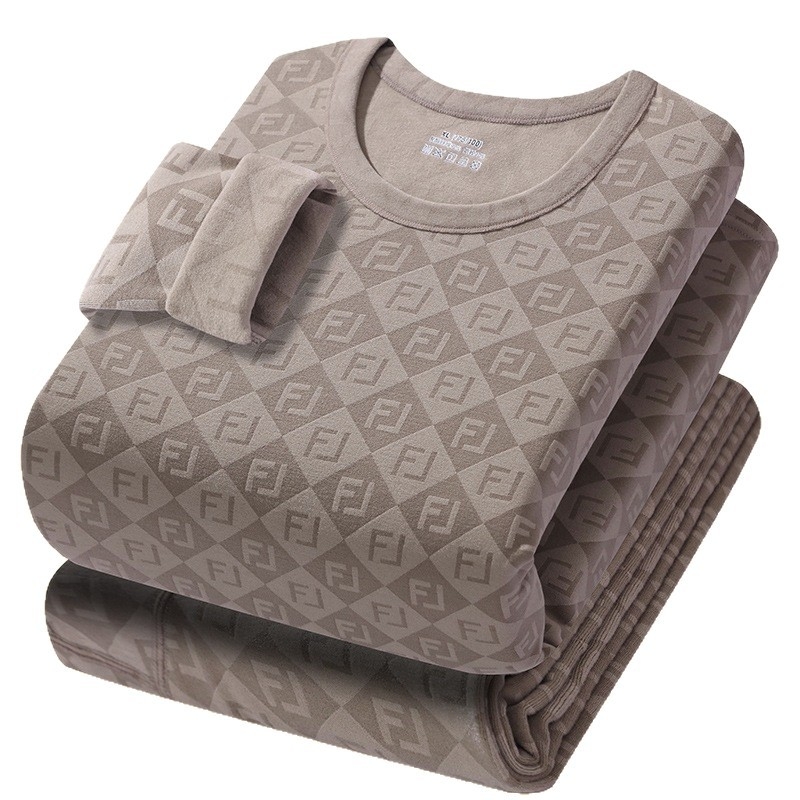 Muški termalni set s okruglim izrezom, dvostruki sloj, baršunasti pliš, osnovni sloj, dugi rukavi