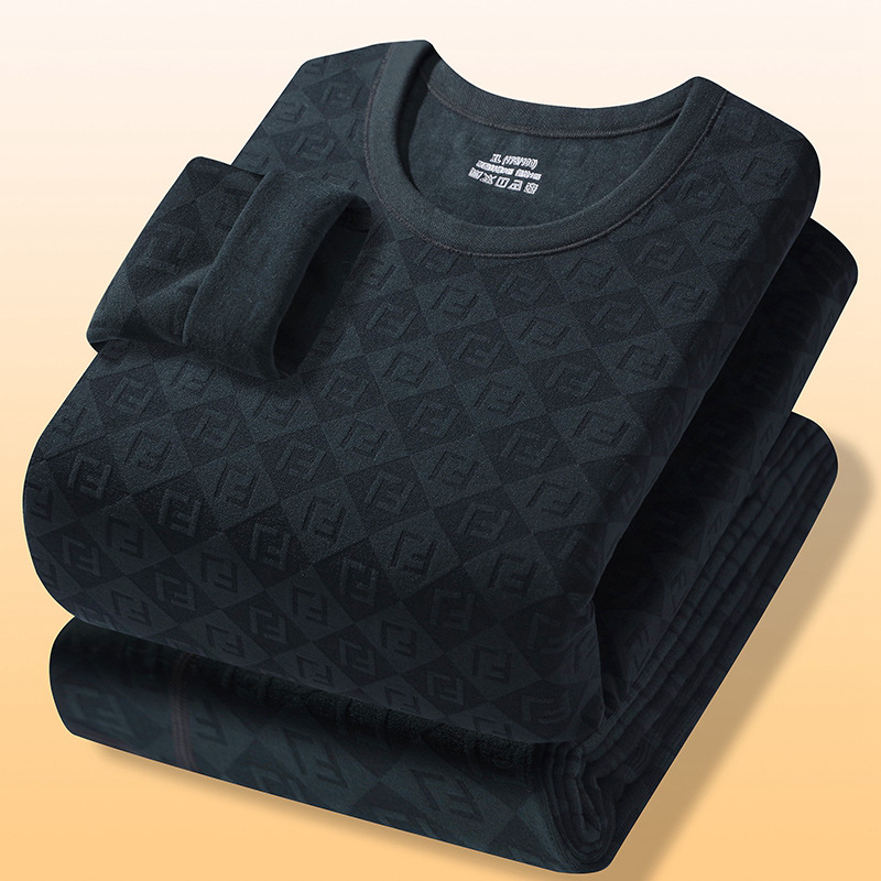 Muški termalni set s okruglim izrezom, dvostruki sloj, baršunasti pliš, osnovni sloj, dugi rukavi