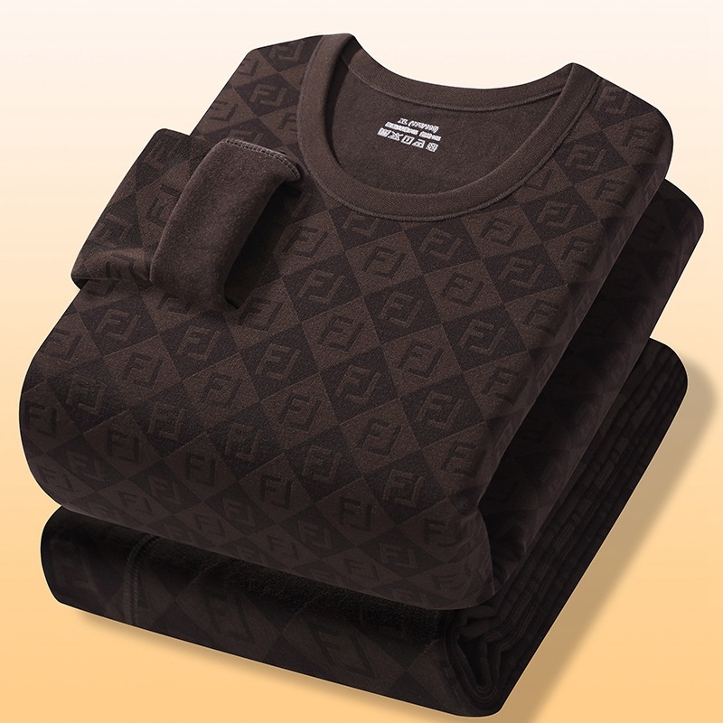 Muški termalni set s okruglim izrezom, dvostruki sloj, baršunasti pliš, osnovni sloj, dugi rukavi