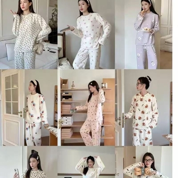 Ženski kućni komplet pidžama, okrugli izrez, dugi rukavi, poliester, 251-300 g/m², 90-95% poliester, jesen-zima