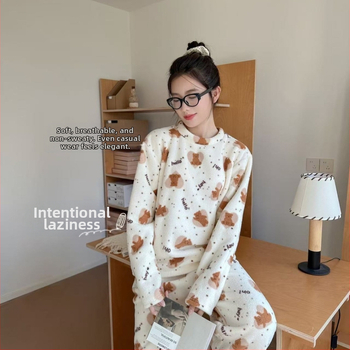 Ženski kućni komplet pidžama, okrugli izrez, dugi rukavi, poliester, 251-300 g/m², 90-95% poliester, jesen-zima