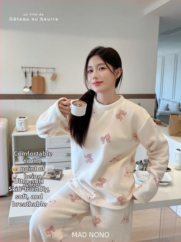 Ženski kućni komplet pidžama, okrugli izrez, dugi rukavi, poliester, 251-300 g/m², 90-95% poliester, jesen-zima