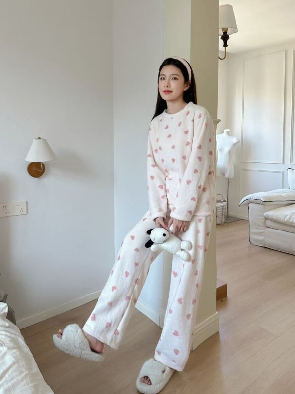 Ženski kućni komplet pidžama, okrugli izrez, dugi rukavi, poliester, 251-300 g/m², 90-95% poliester, jesen-zima