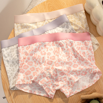Set za par leopard uzorak od ice silk, kratke pidžame šorcevi, srednji struk, prozračan, antibakterijski, pleteni od najlona