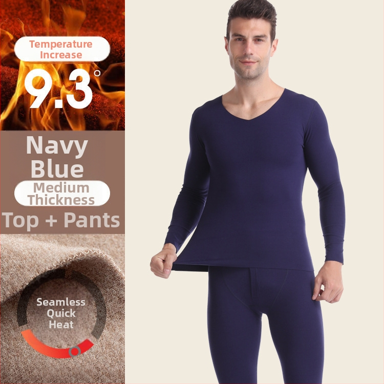 Termalni komplet za jesen/zimu, bez šavova, fleece podstava, za muškarce i žene, V-izrez, dugi rukav, hlače, mješavina poliestera, 201–250 g/m2.