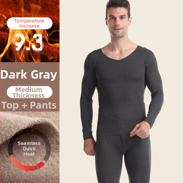 Termalni komplet za jesen/zimu, bez šavova, fleece podstava, za muškarce i žene, V-izrez, dugi rukav, hlače, mješavina poliestera, 201–250 g/m2.