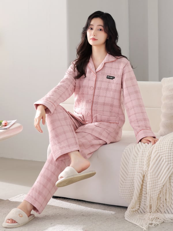 Odeća od flanelne tkanine, 100% pamuk, ekstra debeli, ovratnik s reverom, dugi rukavi, hlače