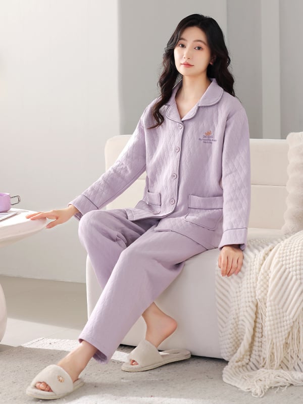 Odeća od flanelne tkanine, 100% pamuk, ekstra debeli, ovratnik s reverom, dugi rukavi, hlače