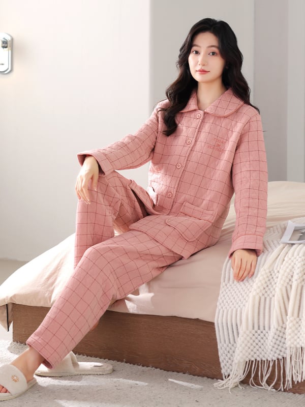 Odeća od flanelne tkanine, 100% pamuk, ekstra debeli, ovratnik s reverom, dugi rukavi, hlače