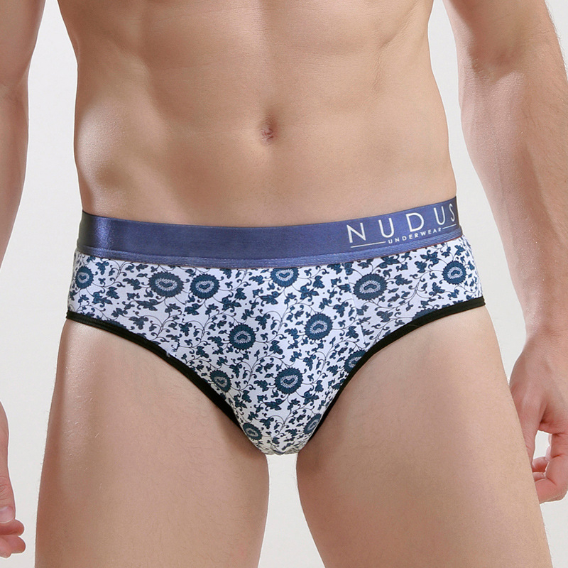Muške gaćice briefs, 95–100% pamuk, prozračne, srednji pojas, porculanski uzorak s sitnim cvjetovima i geometrijskim motivima