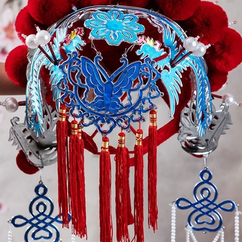 Tradicionalna kineska svadbena kruna s veo i motivom leptira – inspirirano Pekinškom Yue operom, na skladištu, ljeto 2021