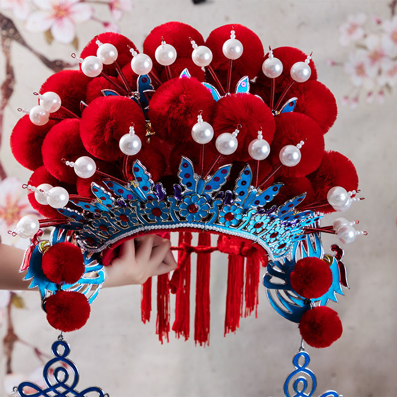 Tradicionalna kineska svadbena kruna s veo i motivom leptira – inspirirano Pekinškom Yue operom, na skladištu, ljeto 2021