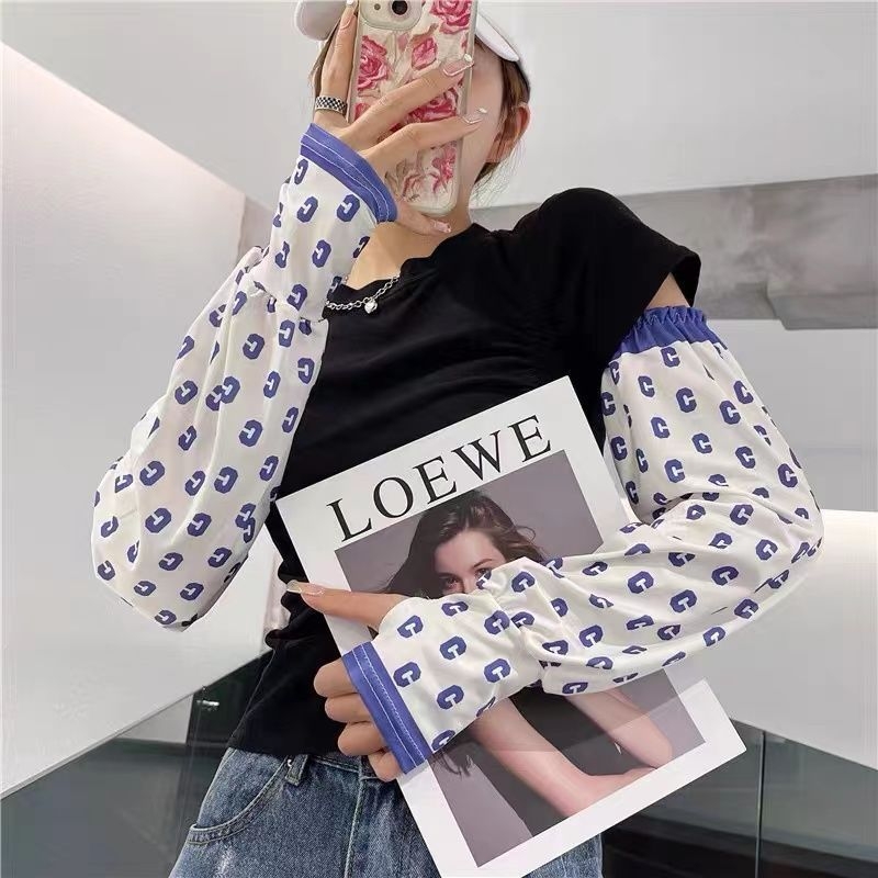 Ženske rukave od Ice Silk – labave, prozračne, uzorak s slovima i prugom, poliester + modal vlakna