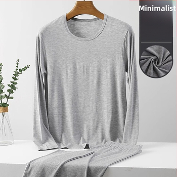 Pánsky viskozný teplý spodný set, hrubšia tkanina, okrúhly výstrih, štíhly strih, 95% viskóza, 5% elastán, hustota tkaniny 181-200 g/m²