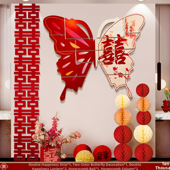 Vestuvinis fotografijos fonas su drugeliais - popierius, kaspėlė, rekvizitas vestuvėms vietos išdėstymui