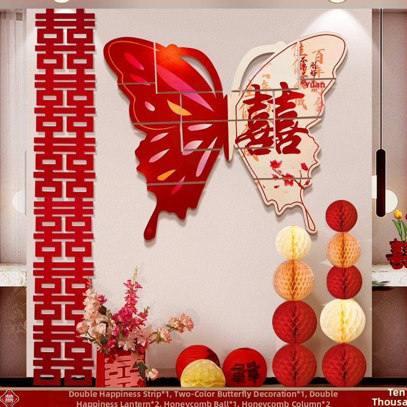 Vestuvinis fotografijos fonas su drugeliais - popierius, kaspėlė, rekvizitas vestuvėms vietos išdėstymui