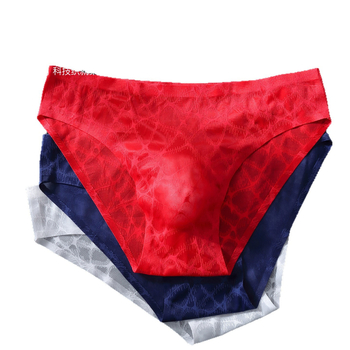 Muške gaćice od laganog luksuznog satenastog materijala, ice silk, seksi mekana čipka, 3D konturirana prednja zona, jednostruko prozirne