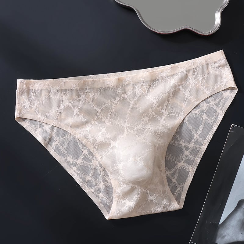 Muške gaćice od laganog luksuznog satenastog materijala, ice silk, seksi mekana čipka, 3D konturirana prednja zona, jednostruko prozirne