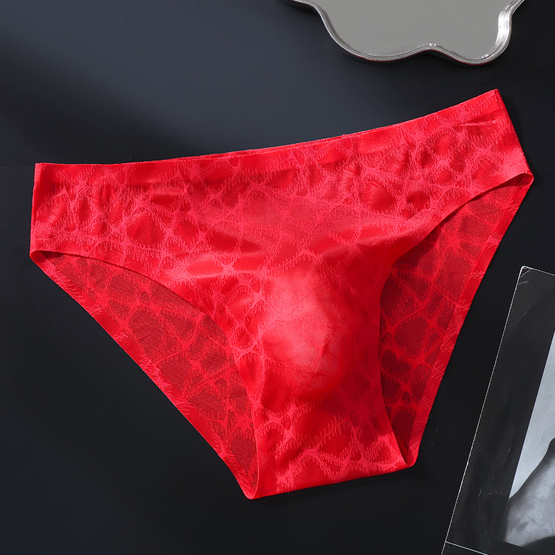 Muške gaćice od laganog luksuznog satenastog materijala, ice silk, seksi mekana čipka, 3D konturirana prednja zona, jednostruko prozirne