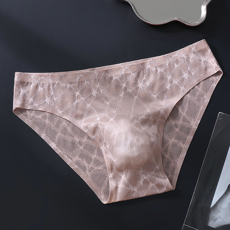 Muške gaćice od laganog luksuznog satenastog materijala, ice silk, seksi mekana čipka, 3D konturirana prednja zona, jednostruko prozirne