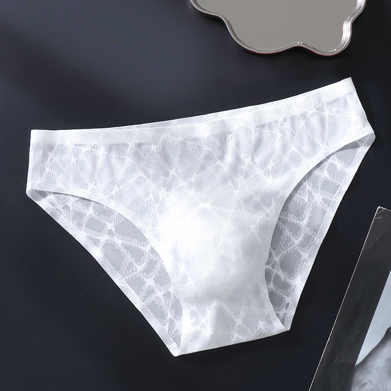 Muške gaćice od laganog luksuznog satenastog materijala, ice silk, seksi mekana čipka, 3D konturirana prednja zona, jednostruko prozirne