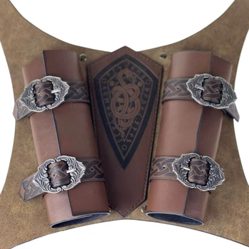 Regulirane zaštitne narukvice za zapešće s tri trake, srednjovekovni europski stil, dodatak za kostim viteza, cosplay, PU materijal, 100 g, proljeće 2025 izdanje