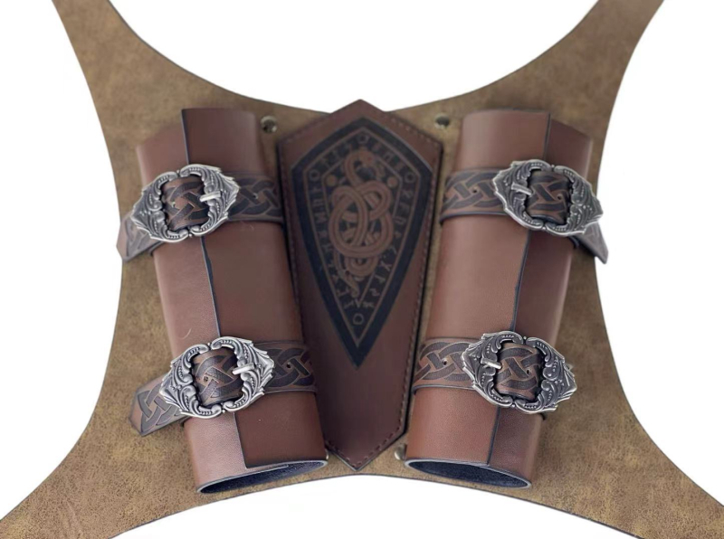 Regulirane zaštitne narukvice za zapešće s tri trake, srednjovekovni europski stil, dodatak za kostim viteza, cosplay, PU materijal, 100 g, proljeće 2025 izdanje