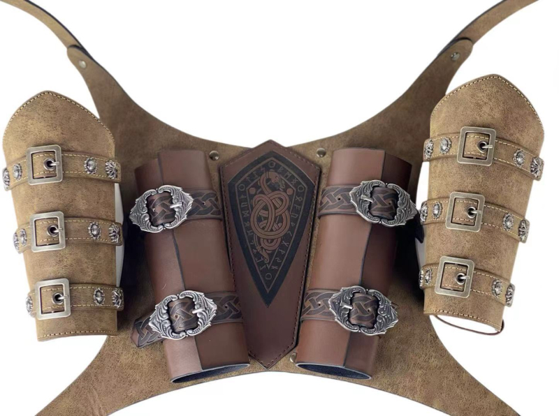 Regulirane zaštitne narukvice za zapešće s tri trake, srednjovekovni europski stil, dodatak za kostim viteza, cosplay, PU materijal, 100 g, proljeće 2025 izdanje