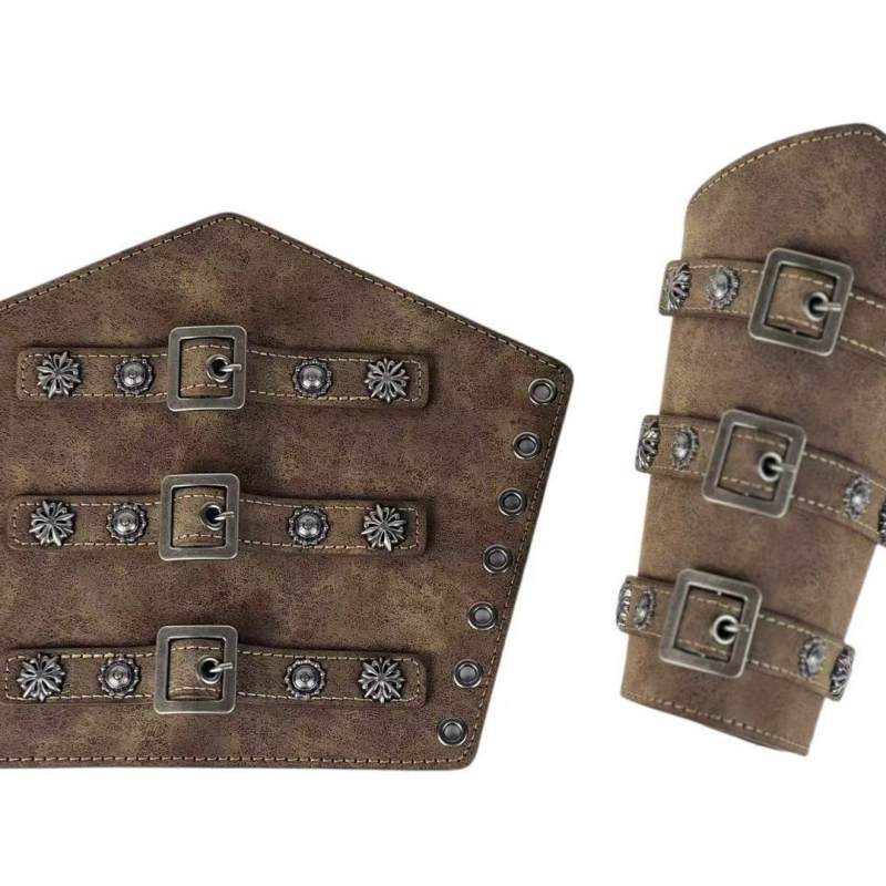 Regulirane zaštitne narukvice za zapešće s tri trake, srednjovekovni europski stil, dodatak za kostim viteza, cosplay, PU materijal, 100 g, proljeće 2025 izdanje