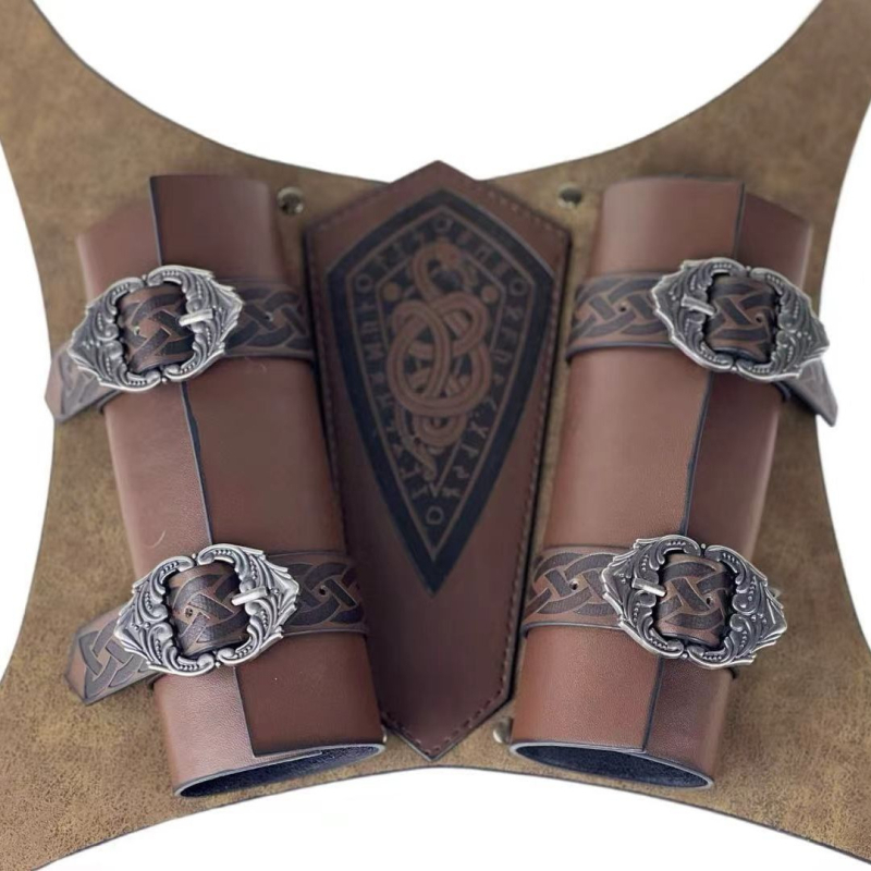 Regulirane zaštitne narukvice za zapešće s tri trake, srednjovekovni europski stil, dodatak za kostim viteza, cosplay, PU materijal, 100 g, proljeće 2025 izdanje