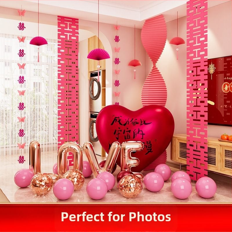 Сватбен комплект за декорация на спалнята, от нетъкан текстил, с дизайн на гофрирана хартия, опаковка Opp торба, подходящ като подарък за двойка, за сватба