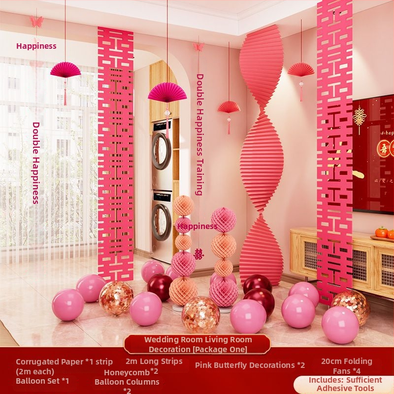 Сватбен комплект за декорация на спалнята, от нетъкан текстил, с дизайн на гофрирана хартия, опаковка Opp торба, подходящ като подарък за двойка, за сватба