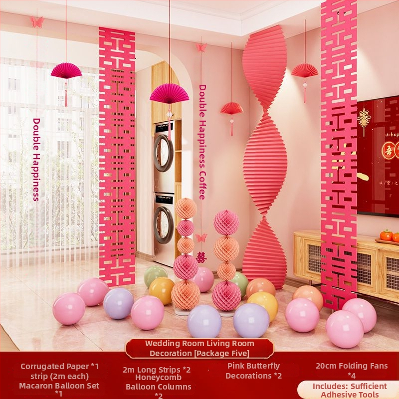 Сватбен комплект за декорация на спалнята, от нетъкан текстил, с дизайн на гофрирана хартия, опаковка Opp торба, подходящ като подарък за двойка, за сватба