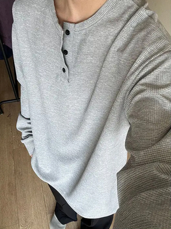 Muški dugi rukav T-shirt s okruglim vratom, širokog kroja, poliester tkanina, za proljeće i jesen