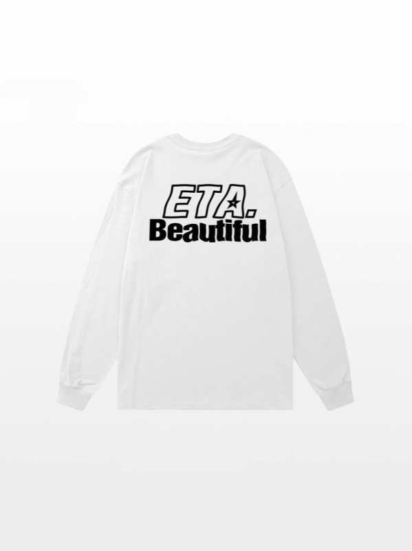 Muški dugi rukav T-shirt s otiskom slova u kineskom stilu, 100% pamuk, za proleće i jesen