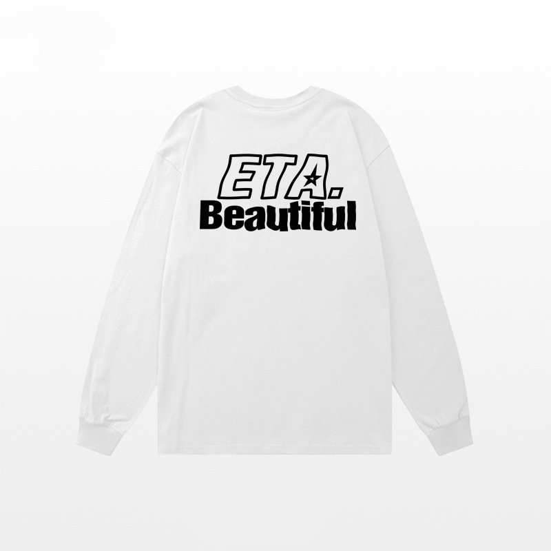 Muški dugi rukav T-shirt s otiskom slova u kineskom stilu, 100% pamuk, za proleće i jesen